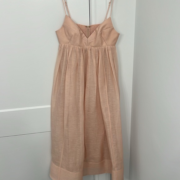 Zimmerman Gathered linen and silk-blend gauze midi dress *Worn Once* - Picture 4 of 8